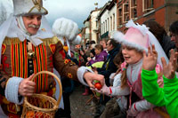 Binche festival carnival in Belgium Brussels. Belgium, carnaval of Binche. UNESCO World Heritage Parade Festival. Belgium, Walloon Municipality, province of Hainaut, village of Binche. The carnival of Binche is an event that takes place each year in the Belgian town of Binche during the Sunday, Monday, and Tuesday preceding Ash Wednesday. The carnival is the best known of several that take place in Belgium at the same time and has been proclaimed as a Masterpiece of the Oral and Intangible Heritage of Humanity listed by UNESCO. Its history dates back to approximately the 14th century.